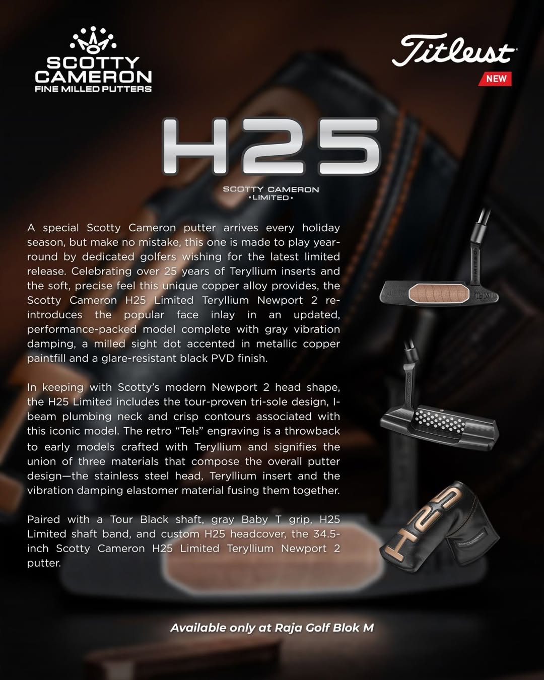 SCOTTY CAMERONH25 TERYLLIUM NEWPORT 2LIMITED EDITIONH25 Teryllium Newport 2 hadir dalam jumlah t (1)